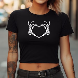 Skeleton Heart Crop Top, skeleton hands, Halloween, Halloween gift, skeleton t-shirt, Crop top