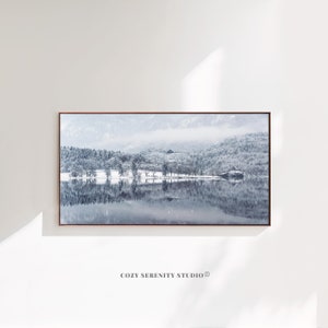Frame Tv Art | Digital Art Frame Tv | Samsung Tv Frame Art Photography | Snowy Mountain Lake Wall Art Painting | Printable Digital Download