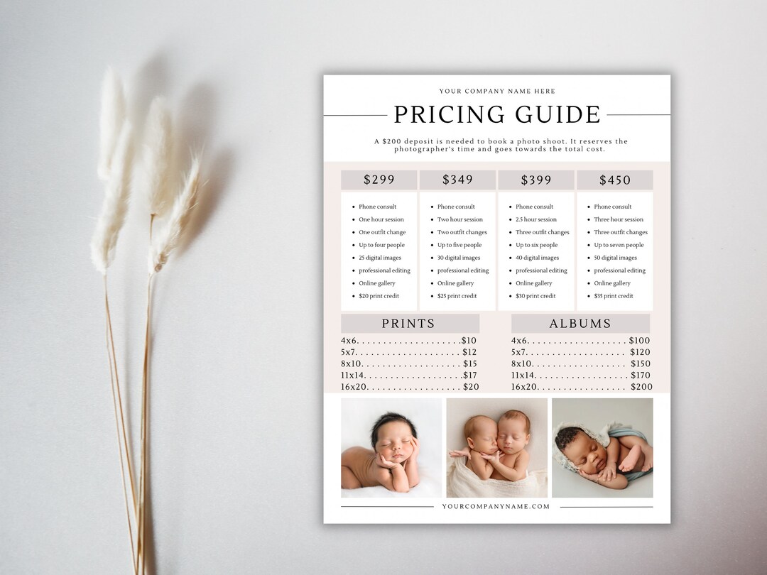 Small Business Pricing Sheet for Photographers, Editable Canva Template ...