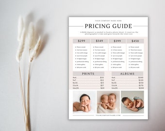 Small Business Pricing Sheet for Photographers, Editable Canva Template, Newborn Photography Flyer, Beige Flyer, Digital Template, Pricing
