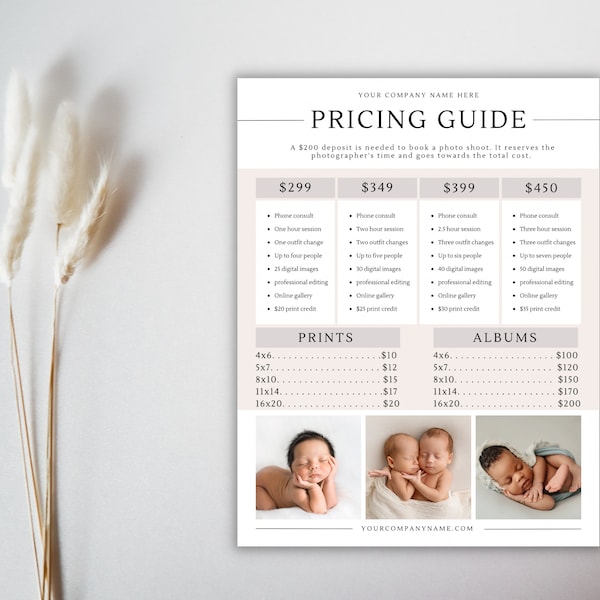 Small Business Pricing Sheet for Photographers, Editable Canva Template, Newborn Photography Flyer, Beige Flyer, Digital Template, Pricing