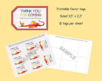 Dragons Love Tacos Printable Favor Tags, Thank You Tags, Instant Digital Download
