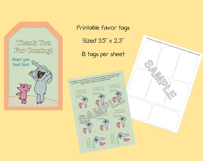 Elephant and Piggie Printable Favor Tags, Thank You Tags, Instant ...