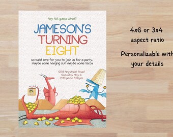 Dragons and Tacos Birthday Invitation, Dragon Party Electronic Invitation, Personalizable, Digital Download