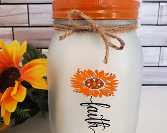 Orange Faith Mason Jar Tissue Holder, Utensil Canister, Gift, Tissue Holder, Mother's Day Gift, Birthday Gift, Gift Exchange, Faith