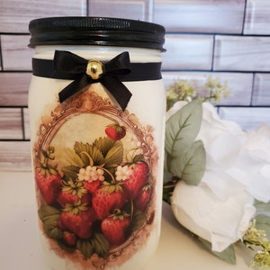 Strawberry Tissue Holder, Strawberry Fields, Country Decor, Farmhouse Decor, Kitchen Mason Jar Decor, Decoupage Jar, Housewarming Gift