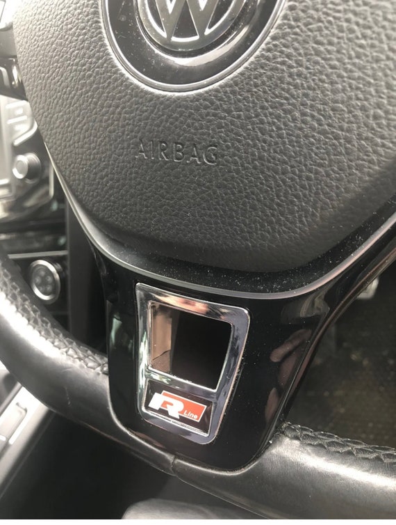 NEW VOLKSWAGEN Steering Wheel Chrome, R-line Badge, Clip, Emblem 