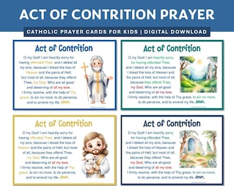 Act of Contrition Prayer Cards for Kids, Catholic Kids Digital Prayer Cards, Printable Catholic Prayers, Act of Contrition Printable