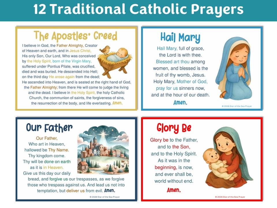 Catholic Prayers for Children, Kids Printable Prayer Cards, Spiritual ...