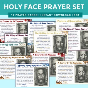 Set di biglietti di preghiera per il Santo Volto di Gesù, Preghiere per il Santo Volto di Gesù, Devozione al Santo Volto stampabile, Download digitale cattolico, Preghiere di riparazione