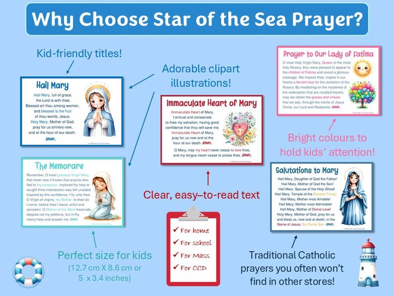 Virgin Mary Prayer Cards for Children, Catholic Prayers for Kids ...