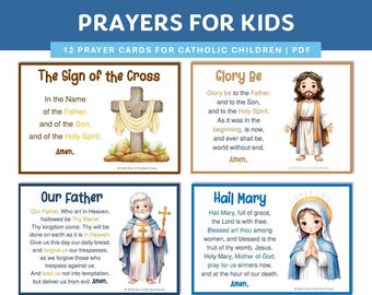 Catholic Prayers for Children, Catholic Prayercard Set, First Communion Prayer Cards, Confirmation Gift, Christian Homeschool Printable