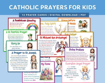 Catholic Prayers for Kids, Prayer Cards for Kids, Prayercards Catholic Digital Download, Holy Card Digital, Catholic Homeschool Printable