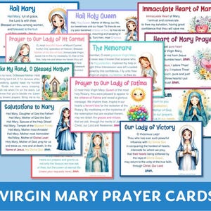 Virgin Mary Prayer Card Set for Kids, Catholic Kids Digital Prayer Cards, Printable Catholic Prayers, Virgin Mary Printable, Prayer Card PDF