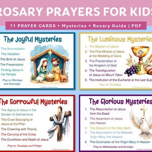 Rosary Prayers for Kids, Children's Rosary Prayer Cards, Catholic Rosary Prayer Card Set, Rosary Digital Download, Kids Rosary Printable PDF