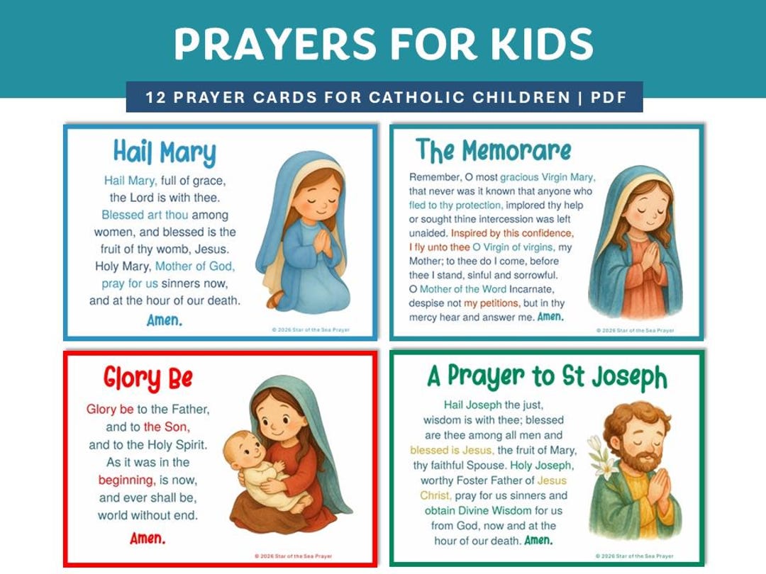 Catholic Prayers for Children, Kids Printable Prayer Cards, Spiritual ...