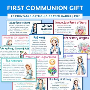 Regalo de Primera Comunión para Niñas, Tarjetas de Oración Católica Imprimibles, Oraciones a la Virgen María, Regalo de Confirmación, Descarga Digital Mariana para Niños