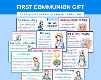 First Communion Gift for Girls, Printable Catholic Prayer Cards, Virgin Mary Prayers, Confirmation Gift, Marian Digital Download for Kids