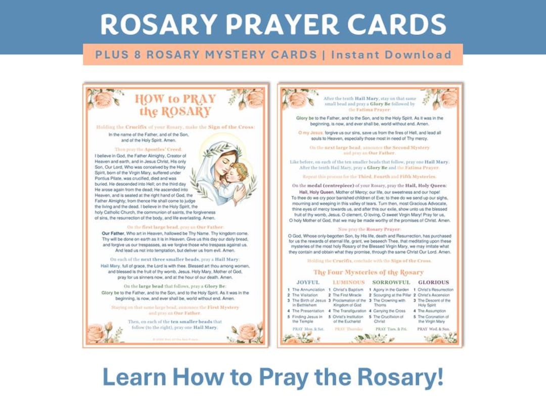 Rosary Printable, Rosary Prayer Guide, Digital Catholic Prayer Cards ...