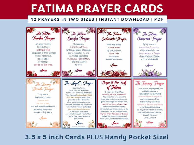 Fatima Prayers, Printable Catholic Prayer Cards, Fatima Digital ...