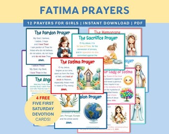 Fatima Prayers for Girls, Catholic Prayer Printable, Five First Saturday Devotion Digital Download, Prayercards Catholic Kids