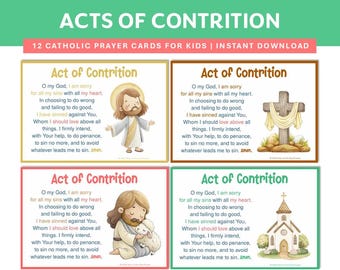Acts of Contrition for Kids, Printable Catholic Prayer Cards, First Reconciliation Gift