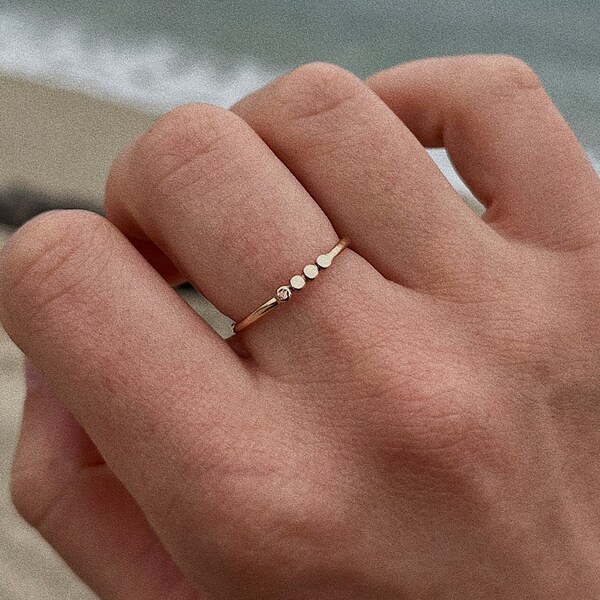 Dot hammered gold band, 14k gold filled ring, dainty stacking rings