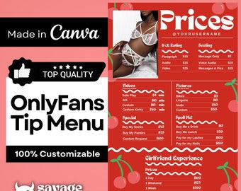 Onlyfans Tip Menu Template for Onlyfans Creators - Etsy