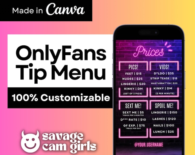 Onlyfans Tip Menu Template for Onlyfans Creators | Onlyfans Promo ...