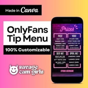 OnlyFans Tip Menu Template for OnlyFans Creators | OnlyFans Promo Customizable Tip Menu