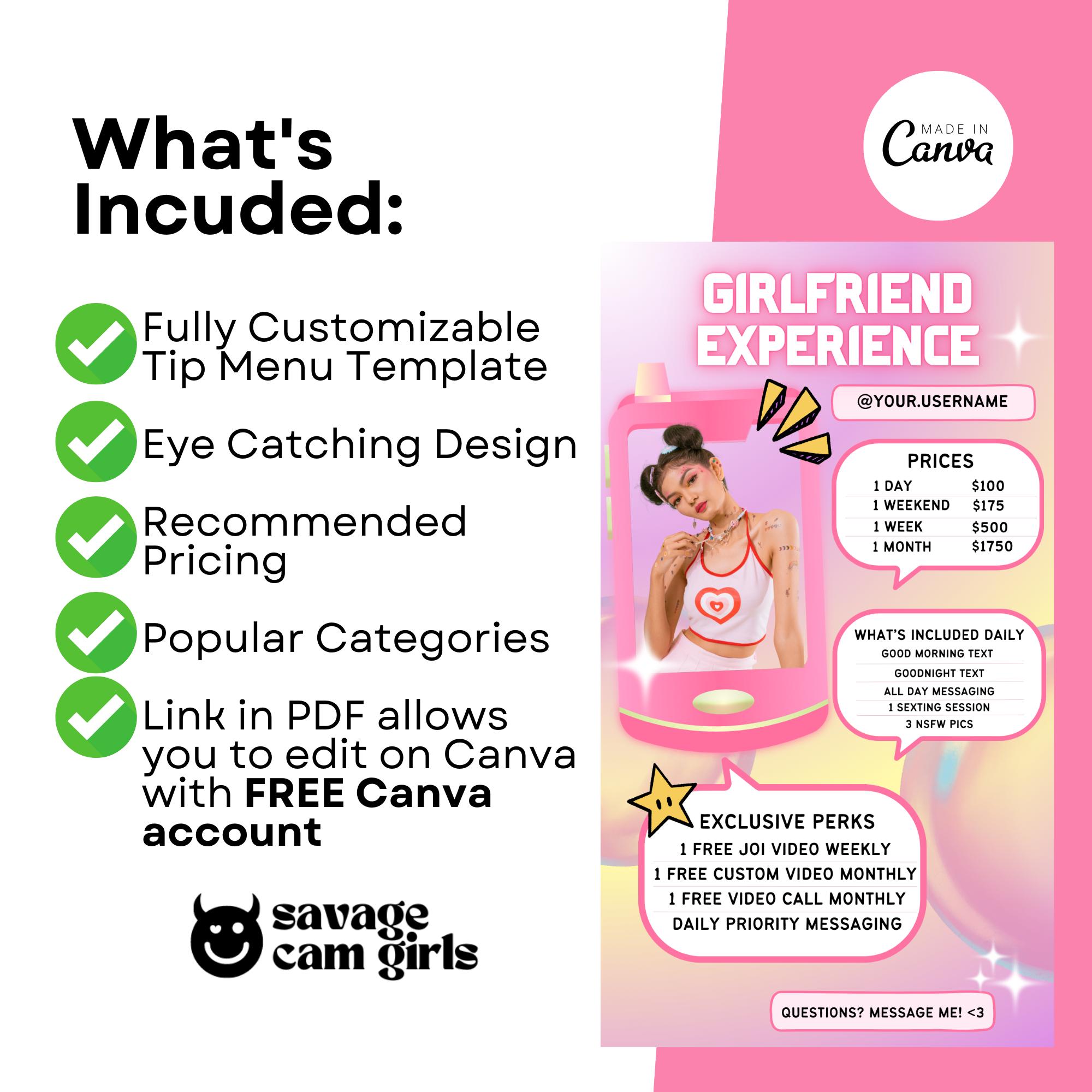Onlyfans Tip Menu Template for Girlfriend Experience Onlyfans Guide for ...