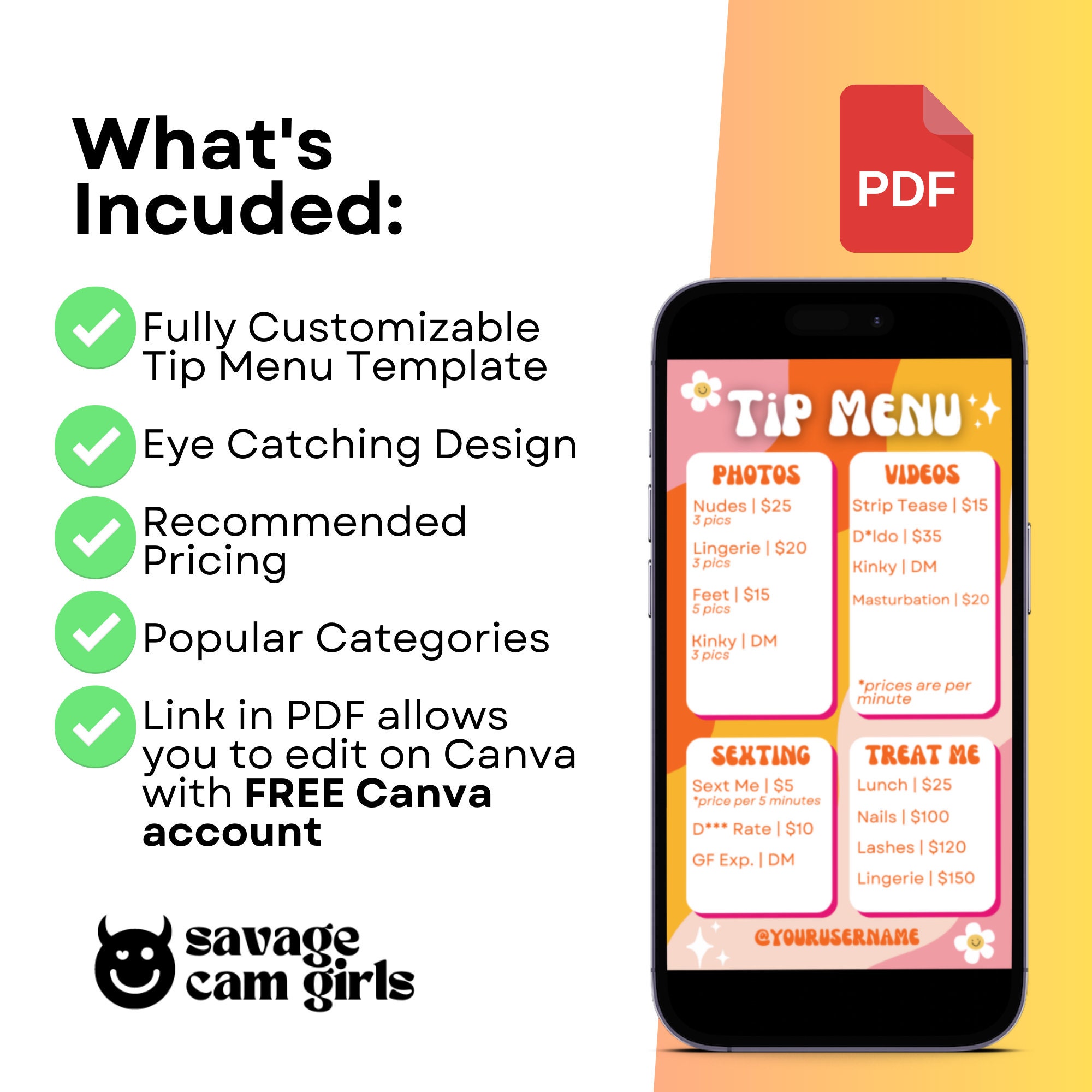 Onlyfans Tip Menu Template for Onlyfans Creators - Etsy