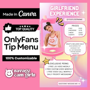 Szablon menu wskazówek OnlyFans dla doświadczenia dziewczyny Przewodnik OnlyFans po cenach | Menu wskazówek OnlyFans GFE Y2K Pink Digital Aesthetic