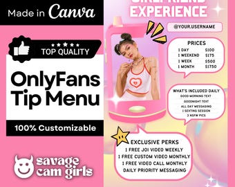 Plantilla de menú de propinas de OnlyFans para Girlfriend Experience Guía de precios de OnlyFans / Menú de propinas de OnlyFans GFE Estética digital rosa Y2K