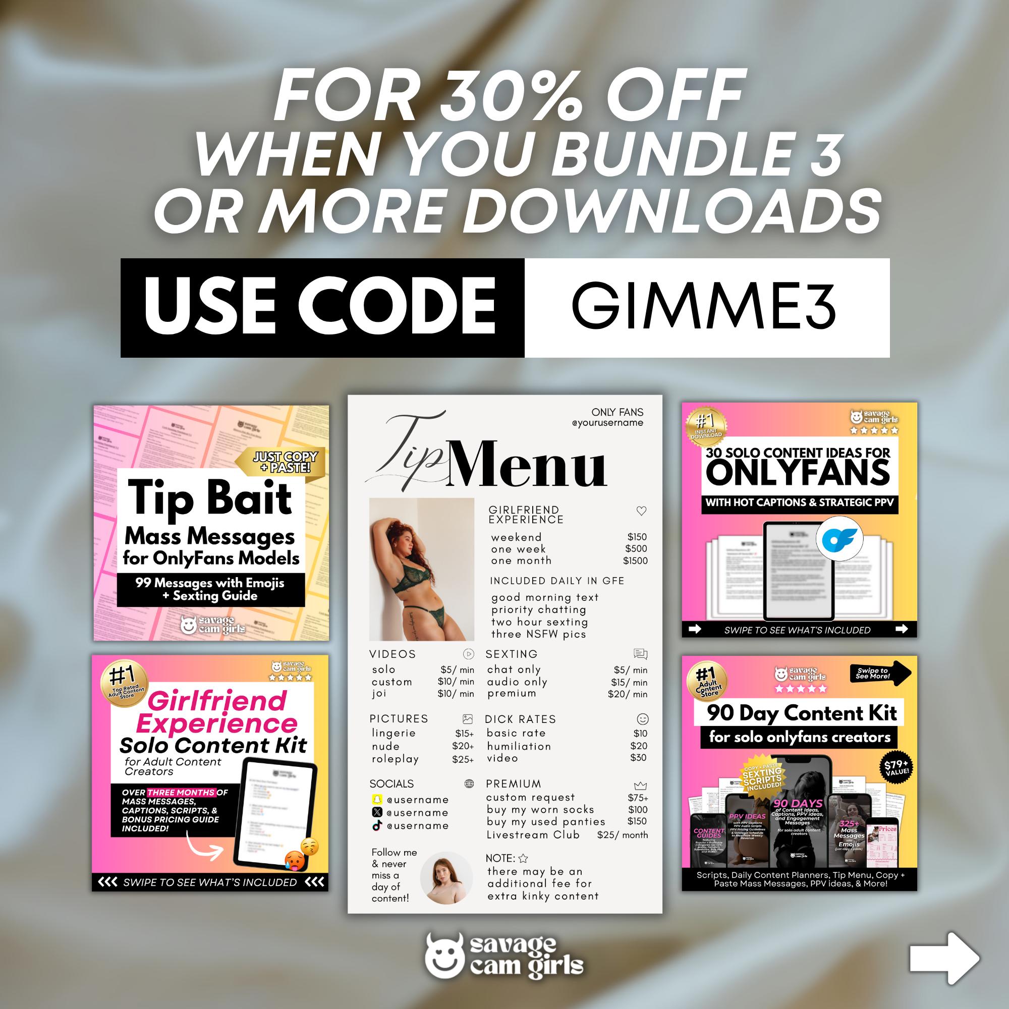 Onlyfans Tip Menu Template | Editable Pricing Menu With Custom Text ...