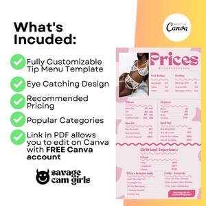 Onlyfans Tip Menu Template for Onlyfans Creators With Girlfriend