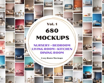 680 Paquete de maquetas interiores, dormitorio, guardería, habitación para bebés, dormitorio para niños, sala de estar, cocina, comedor, maqueta de pared vacía en blanco, vol. 1