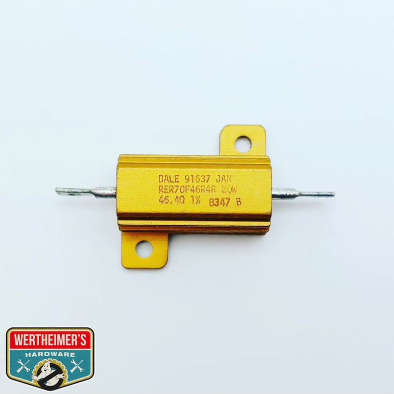 May include: A gold-colored resistor with the text "DALE 91637 JAN RER70F46R4R 2.0W 46.0&Omega; 1% 8347 B" printed on it.