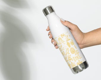 Elegant and sophisticated stainless steel water bottle with ancient Egyptian motifs