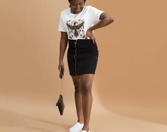Unisex Hummingbird Floral Print T-Shirt, Nature Lover Bird Tee