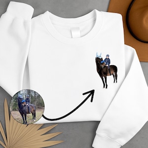Custom Horse Portrait Sweatshirt, Printed Pet Sketch Jumper from Photo, Equestrian Gift for Horse Lover, Personalised Animal Sweater for Him