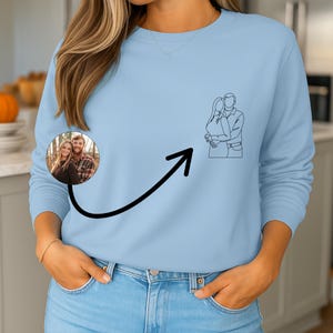 Personalised Sketch Portrait Sweatshirt, Custom Printed Outline Drawing Comfy Sweater, Couples Matfching Jumpers, Memorial Gifts for him