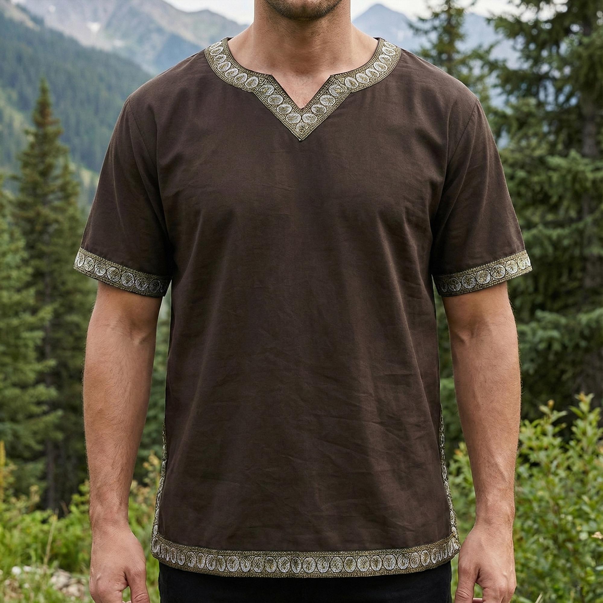Viking Tunic Short Sleeve, Black Arvid Medieval Shirt, Norse Knot ...