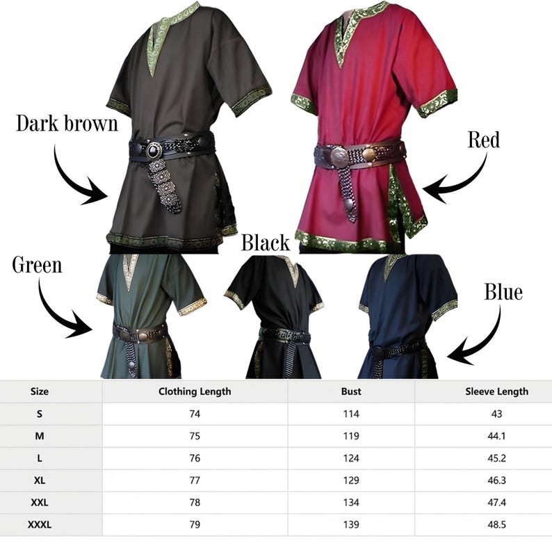 Viking Tunic Short Sleeve, Black Arvid Medieval Shirt, Norse Knot ...