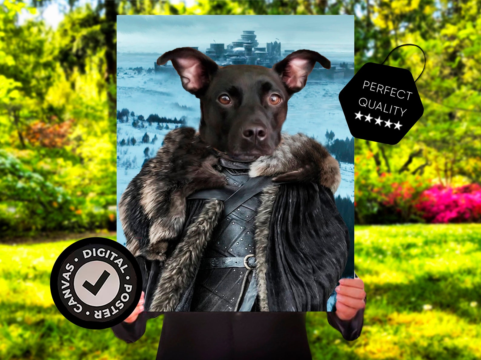 Game of Thrones Custom Dog Portrait Pet Portrait Hand of the image 1