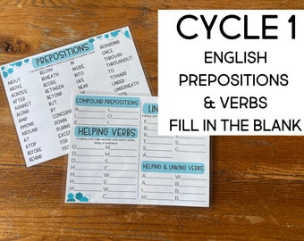Prepositions & Verbs Fill In the Blank Chart for Classical Conversations Cycle 1 English