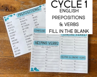 Prepositions & Verbs Fill In the Blank Chart for Classical Conversations Cycle 1 English
