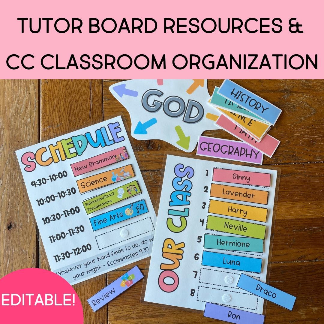 Classical Conversations Class Schedule, Presentation Name Order, Subject Headers for Tutor Board | *EDITABLE* Canva template included