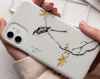 Japanese Bird Phone Case: Long-tailed Tit and Maple Tree Art C0015
