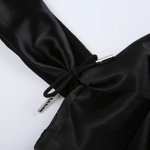 Black mini dress A line Little black dress Satin Mini Party Dress Mini Formal Sleeveless Dress Birthday Dress zdjęcie 6